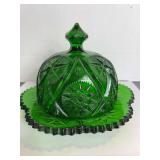 E. O. Brody Co. Green Glass Butter Dish with Lid