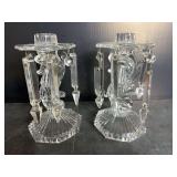Elegant Glass Candle Holders with Prisim Lusters