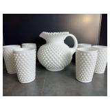 Vintage Fenton Milk Glass Pitcher and 6 Glasses