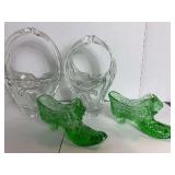 Art Glass Baskets and 2 Slippers
