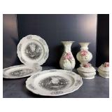 Williamsburg Virginia Historical Plates and Ceramic Rose Decor