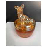 Carnival Glass Trinket Jar Scotty Dog