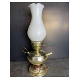 Brass Style Oil Lamp Converted to Electric with Milk Glass Shade