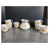 Corning Ware Wildflower Teapot and 7 Cups