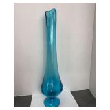 Vintage MCM L.E.Smith Peacock Blue Swung Vase