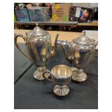 SILVER PLATED TEAPOTS AND CREAMER