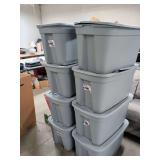 8 - 30 GALLON STORAGE TOTES - 2 TOPS HAVE SMALL CRACKS