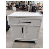 STYLE SELECTIONS 30 INCH VANITY WITH MARBLE TOP - WHITE FINISH BASE WITH WHITE CULTURED MARBLE TOP AND MATTE BLACK FINISH HANDLES