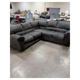 ASHLEY 2 PIECE CHARCOAL GRAY SECTIONAL COUCH - MEASURES 90 X 91 HAS SOME PICK SPOTS NONE BAD SEE PICS