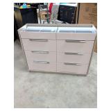 NEW - 8 DRAWER VANITY DRESSER WITH LED LIGHTS AND REMOTE CONTROL - TOP DRAWERS ARE FOR MAKEUP OR JEWELRY WITH LIGHTED GLASS TOP - 47X16X35