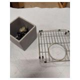 DISH DRAINER, VASE, AND CURTAIN ROD ENDS