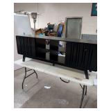 NEW - BLACK MODERN MID CENTURY TV STAND WITH SLIDING DOORS AND SHELVES WITH USB AND ELECTRIC HOOK UPS - 70X16X24