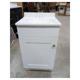 PROJECT SOURCE 18 INCH VANITY WITH MARBLE TOP - WHITE FINISH BASE WITH WHITE CULTURED MARBLE TOP AND BRUSHED NICKEL FINISH KNOB