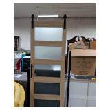 NEW - 30X84 WOOD AND FROSTED GLASS SLIDING FARMHOUSE BARN DOOR WITH WALL TRACK AND ROLLERS