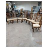 SET OF 8 DINING CHAIRS - 2 ARE CAPTAIN CHAIRS - 17.5 INCHES FLOOR TO SEAT CUSHIONS NEED CLEANED