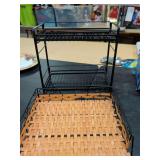 SMALL METAL SHELF WITH METAL AND WICKER TRAY
