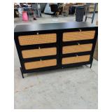 NEW - RATTAN AND BLACK 6 DRAWER DRESSER 47X16X30