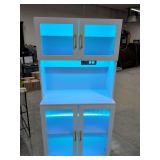 WINSTON PORTER - KITCHEN PANTRY WITH LED LIGHTS AND ELECTRIC AND USB POWER OUTLETS - 32X16X67 TOP RIGHT DOOR HAS CRACK ON INSIDE