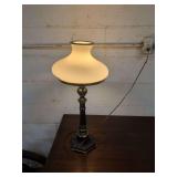 VINTAGE - HEAVY BRASS LAMP WITH SHADE