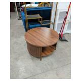 NEW - WOOD AND METAL ROUND COFFEE TABLE WITH BOTTOM SHELF - 31 1/2 X 18 1/2