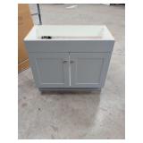 PROJECT SOURCE 36 INCH VANITY - GRAY WITH BRUSHED NICKEL FINISH HANDLES