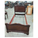 CHERRY TWIN SIZE BED WITH VICTORIAN STYLE CARVINGS - HEADBOARD AND FOOTBOARD WITH RAILS