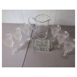 Glass Pitcher with Stemmed Glasses and Covered Dish