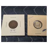 1898 Indian Head Cent and 1926-D Mercury Dime Coins