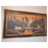 Framed Mountain Landscape Painting and Decorative Root