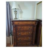 Table Lamp with Fabric Shade and Wood Chest of Drawers