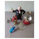 Dog Snow Globe, Bunny Planter, and a Ceramic Figurine