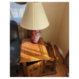 Wood Side Table with Lamp