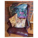 Wingback Chair with Pillows and Throw