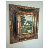 Framed Landscape Oil Painting of Cottage Scene