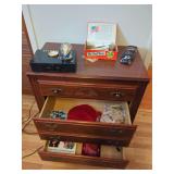 Dresser with Contents including Diecast Car and School Memorabilia