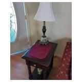 Mahogany Side Table with Drawer and Lamp