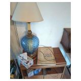 Blue Glass Table Lamp with Shade and Reader