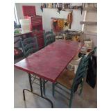 Red Table with Four Chairs
