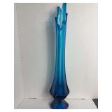 Blue Art Glass Tall Swung Vase