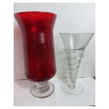 Ruby Red Hurricane Vase and Clear Spiral Vase