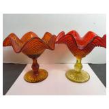 Diamond Point Amberina Vases