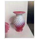 Fenton Cranberry Opalescent Hobnail glass set