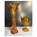 Wright Cabbage Goblet and Carnival Glass Vase