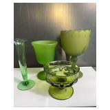 Vintage Green Compotes and Vase