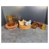 Hen on Nest Candles & Amber Glassware