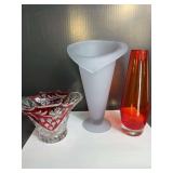 Anna Hütte Bleikristall (lead crystal) ruby red vase and 2 other Vases