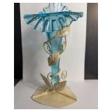 Turquoise Vase with Metal Stand