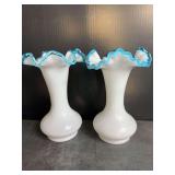 Fenton Aqua Crest Fluted Vases
