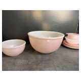 Pink Pyrex Mixing Bowl and small Fire-King Bowl - other Pink dishes