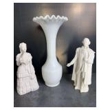 Fenton Vase and Porcelain Colonial Figures